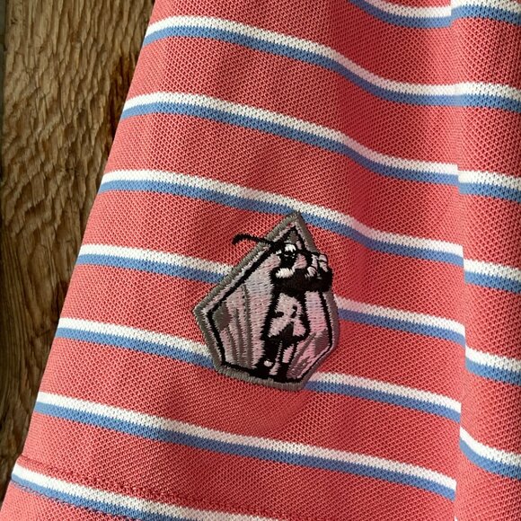 Peter Millar Men's XL Striped Shirt Blue White and Peach Embroidered Golf Logo - Picture 4 of 10